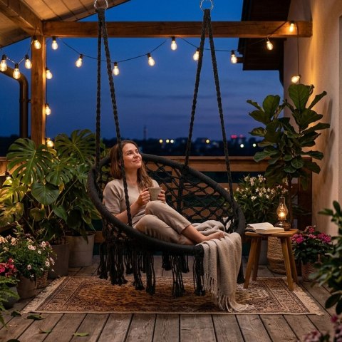 Fotel wiszący boho huśtawka ogrodowa bocianie gniazdo czarny MultiGarden MultiGarden