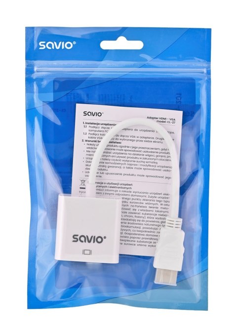 SAVIO ADAPTER HDMI (M) -VGA(F) BIAŁY CL-201 SAVIO