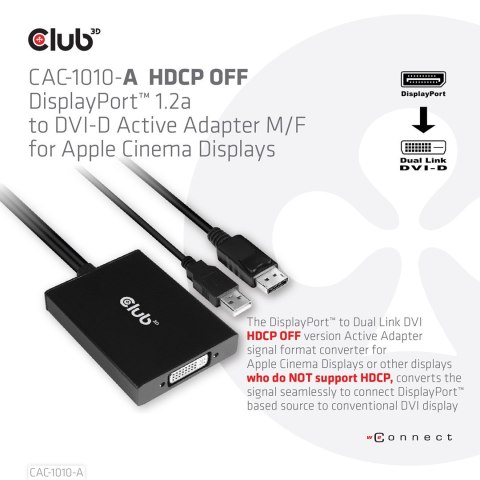 CLUB3D CAC-1010-A adapter kablowy 0,6 m DisplayPort DVI-D + USB Czarny Club 3D
