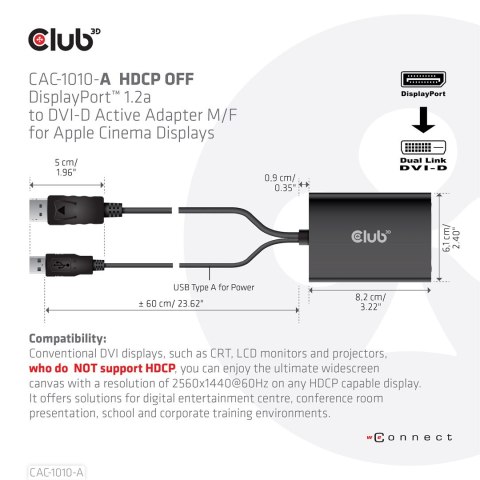 CLUB3D CAC-1010-A adapter kablowy 0,6 m DisplayPort DVI-D + USB Czarny Club 3D
