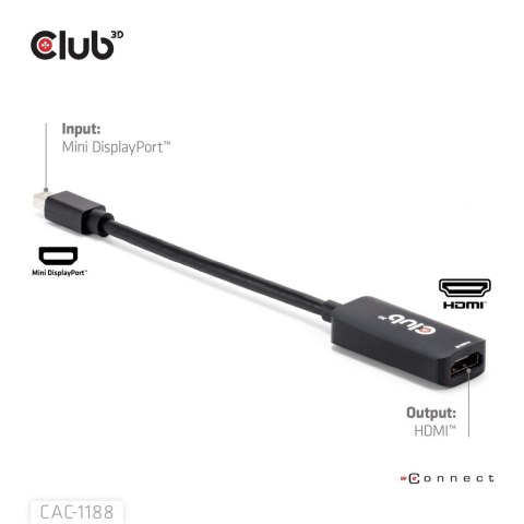 CLUB3D CAC-1188 adapter kablowy 0,09 m Mini DisplayPort HDMI Czarny Club 3D