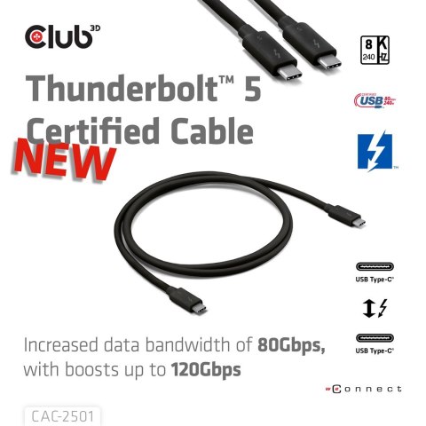 CLUB3D CAC-2501 kabel Thunderbolt 1 m 120 Gbit/s Czarny Club 3D