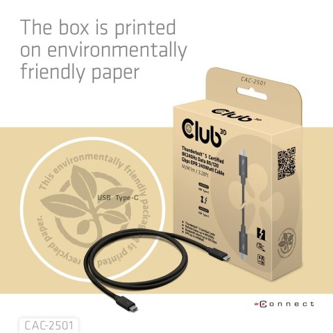 CLUB3D CAC-2501 kabel Thunderbolt 1 m 120 Gbit/s Czarny Club 3D