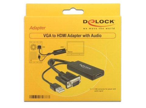 DeLOCK 0.25m VGA+USB2.0-A/HDMI 0,25 m VGA (D-Sub) + USB Czarny DELOCK