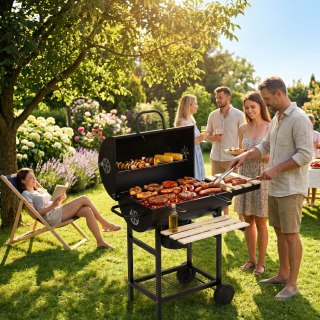 Grill węglowy ogrodowy z pokrywą termometr popielnik drewniane półki MultiGarden MultiGarden