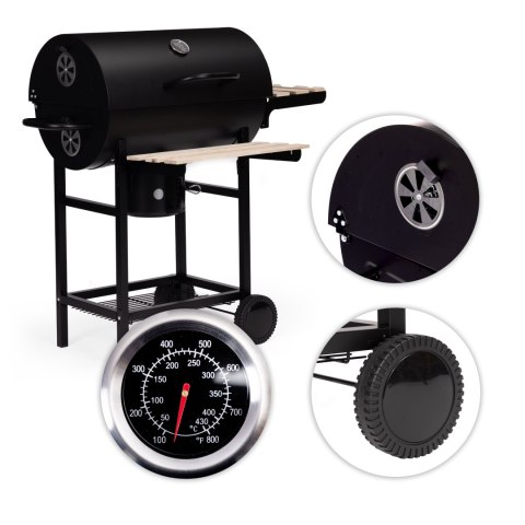 Grill węglowy ogrodowy z pokrywą termometr popielnik drewniane półki MultiGarden MultiGarden