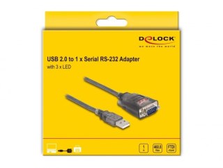 DeLOCK Adapter USB 2.0 Typu-A na 1 x złącze męskie szeregowe RS-232 D-Sub 9 pinów z wkrętami, 3 x LED, 1 m DELOCK