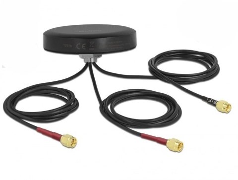 DeLOCK Antena dwupasmowa LTE MIMO WLAN 802.11 ac/ax/a/h/b/g/n 3 x SMA męski RG-174 1 m montaż na śruby, polowa, czarna DELOCK