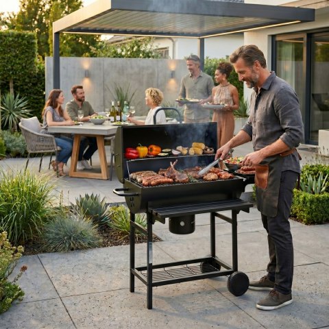 Grill węglowy ogrodowy z pokrywą termometr popielnik składane półki MultiGarden MultiGarden