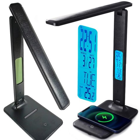 Lampka led biurkowa regulowana szkolna biurko wyświetlacz lcd ładowanie usb -czarna e146-2 skórzany wzór z 1 przyciskiem RTO
