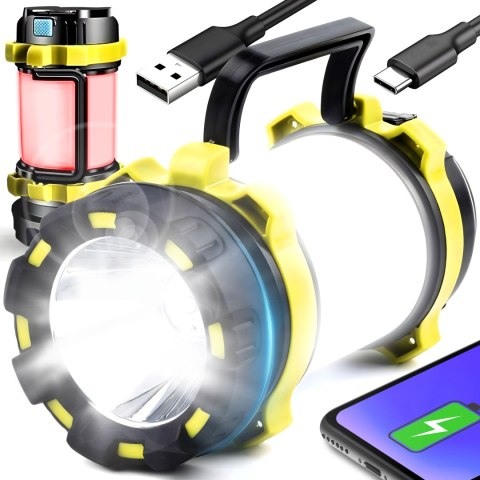 Mocna latarka lampa warsztatowa wojskowa akumulatorowa led usb z uchwytem RTO