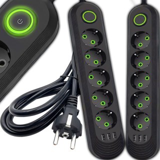 Przedłużacz 5m listwa zasilająca 5 gniazd 3 usb przycisk antyprzepięciowa RTO