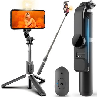 Selfie stick statyw kijek do telefonu z pilotem + lampa led bluetooth tripod - er994 RTO