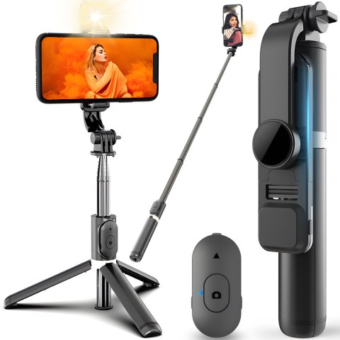 Selfie stick statyw kijek do telefonu z pilotem + lampa led bluetooth tripod - er994 RTO