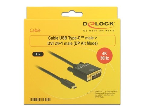 DeLOCK 2m, USB-C/DVI 24+1 zewnętrzna karta graficzna usb 3840 x 2160 px Czarny DELOCK