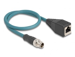 DeLOCK M12 Kabel adaptera z kodowaniem X 8-pinowe męski do żeńskiego RJ45 o długości 50 cm DELOCK