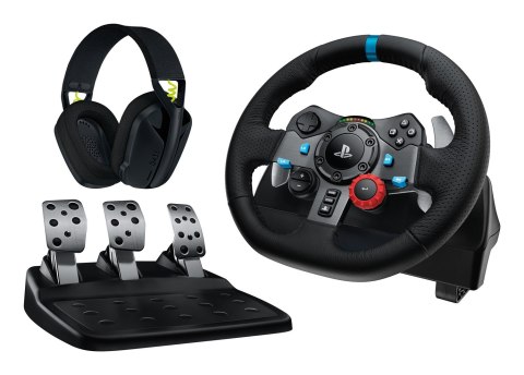 Logitech G 991-000539 kontroler gier Aluminium, Czarny USB Kierownica + pedały + zestaw słuchawkowy PC, PlayStation 4, PlayStati Logitech