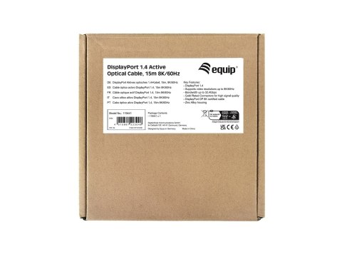 Wyposażenie - Kabel DisplayPort - DisplayPort (M) do DisplayPort (M) - DisplayPort 1.4 - 15.0m - Aktywny, Obsługuje 8K 30 Hz (76 EQUIP