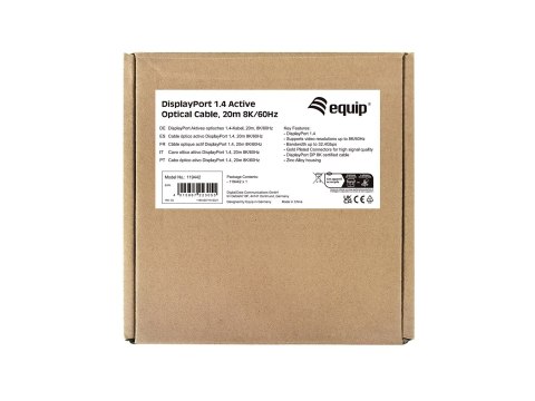 Wyposażenie - Kabel DisplayPort - DisplayPort (M) do DisplayPort (M) - DisplayPort 1.4 - 20.0m - Aktywny, Obsługuje 8K 30 Hz (76 EQUIP