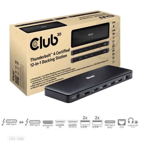 Club3D Thunderbolt4 12-w-1 Stacja dokująca 3 Wyświetlacze St/Bu sprzedaż detaliczna DELOCK