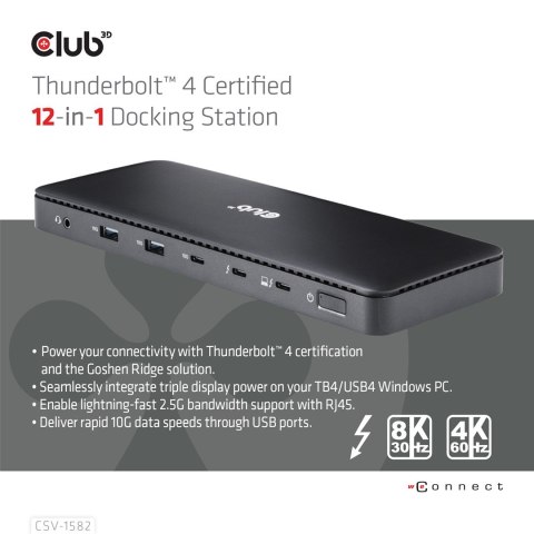 Club3D Thunderbolt4 12-w-1 Stacja dokująca 3 Wyświetlacze St/Bu sprzedaż detaliczna DELOCK