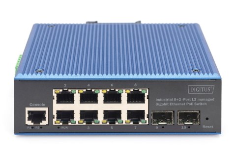 Digitus Przemysłowy 8+2 portowy zarządzalny przełącznik Gigabit Ethernet PoE L2 DIGITUS