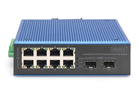Industrial 8+2-Port Fast Ethernet PoE Switch 8 Port PoE FE RJ45, 2 GE SFP Ports DIGITUS