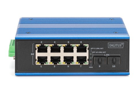 Industrialny przełącznik Ethernet 8+2 -Port Gigabit PoE Switch 8 Port GE PoE RJ45, 2 GE SFP Port DIGITUS