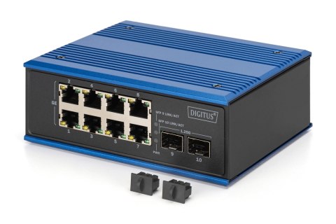 Industrialny przełącznik Ethernet 8+2 -Port Gigabit PoE Switch 8 Port GE PoE RJ45, 2 GE SFP Port DIGITUS