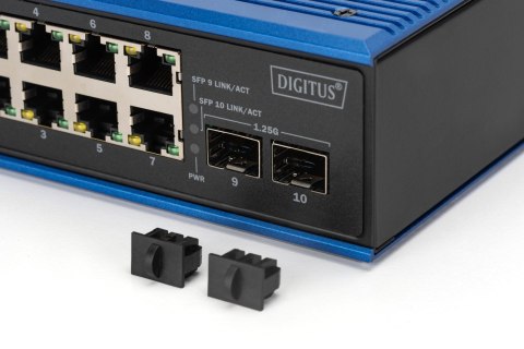 Industrialny przełącznik Ethernet 8+2 -Port Gigabit PoE Switch 8 Port GE PoE RJ45, 2 GE SFP Port DIGITUS