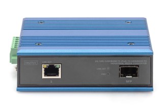 Przemysłowy mediakonwerter 1000Base-TX PoE 30W - 1000Base-FX SFP (bez modułu) DIN rozszerzony zakres temp DIGITUS
