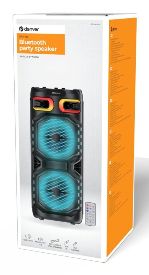 Denver BPS-355 głośnik przenośny / imprezowy Głośnik imprezowy Czarny 16 W Denver