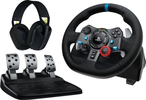 Logitech G 991-000539 kontroler gier Aluminium, Czarny USB Kierownica + pedały + zestaw słuchawkowy PC, PlayStation 4, PlayStati Logitech