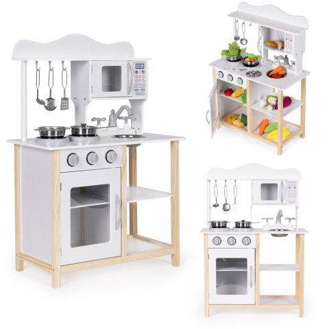 Drewniana kuchnia dla dzieci z piekarnikiem i akcesoriami do gotowania - biała ECOTOYS ECOTOYS