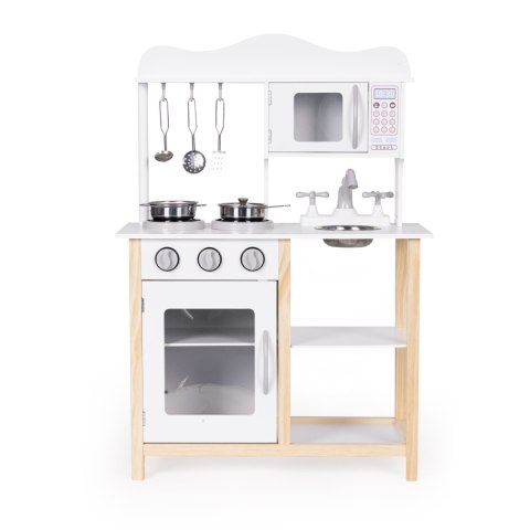 Drewniana kuchnia dla dzieci z piekarnikiem i akcesoriami do gotowania - biała ECOTOYS ECOTOYS