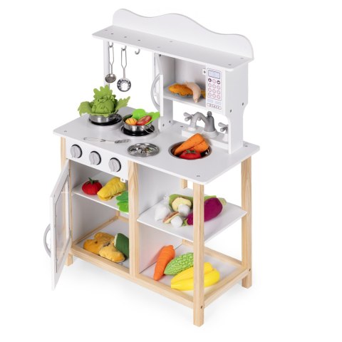 Drewniana kuchnia dla dzieci z piekarnikiem i akcesoriami do gotowania - biała ECOTOYS ECOTOYS