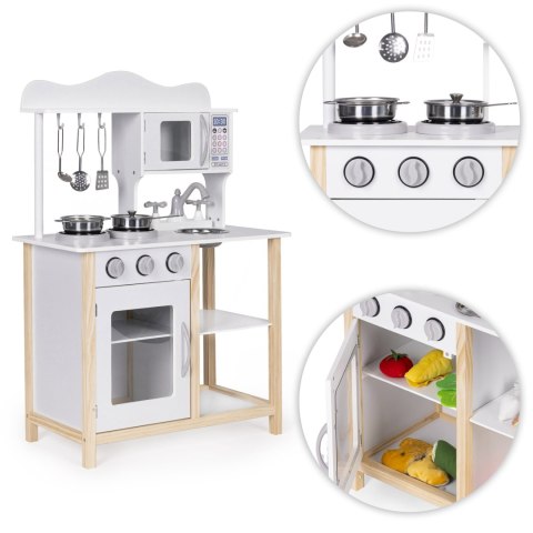 Drewniana kuchnia dla dzieci z piekarnikiem i akcesoriami do gotowania - biała ECOTOYS ECOTOYS