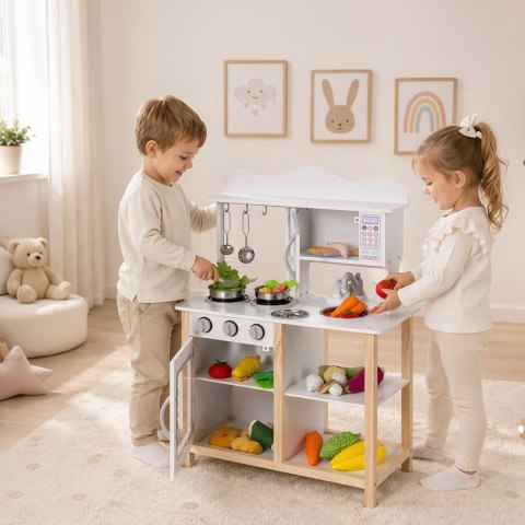 Drewniana kuchnia dla dzieci z piekarnikiem i akcesoriami do gotowania - biała ECOTOYS ECOTOYS