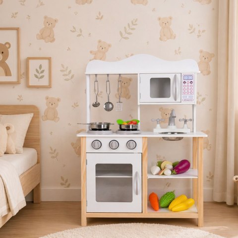 Drewniana kuchnia dla dzieci z piekarnikiem i akcesoriami do gotowania - biała ECOTOYS ECOTOYS