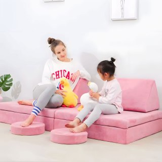 Fotel modułowy dla dzieci DIY 8 miękkich poduch składany - rożowy ECOTOYS ECOTOYS