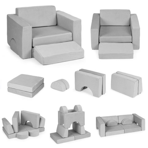 Fotel modułowy dla dzieci DIY 8 miękkich poduch składany - szary ECOTOYS ECOTOYS