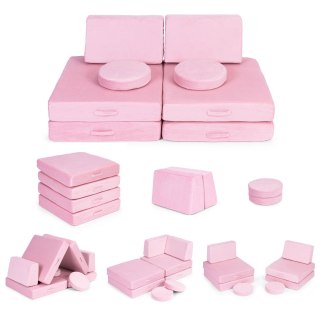 Sofa modułowa duża składana dla dzieci DIY 8 miękkich poduch - różowa ECOTOYS ECOTOYS