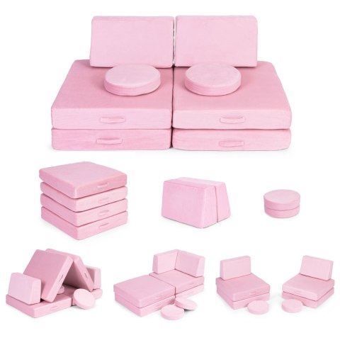Sofa modułowa duża składana dla dzieci DIY 8 miękkich poduch - różowa ECOTOYS ECOTOYS