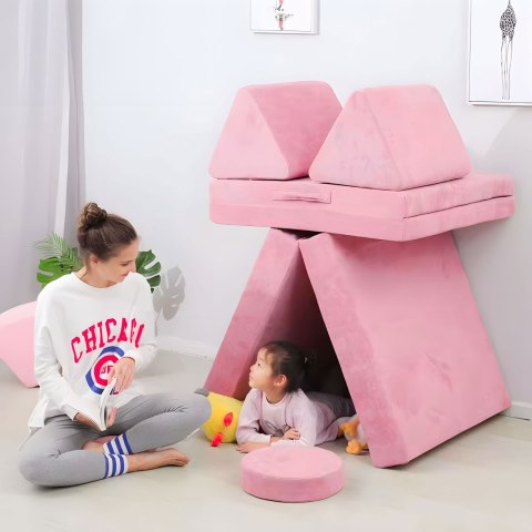 Sofa modułowa duża składana dla dzieci DIY 8 miękkich poduch - różowa ECOTOYS ECOTOYS