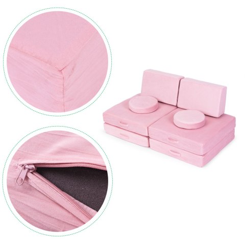 Sofa modułowa duża składana dla dzieci DIY 8 miękkich poduch - różowa ECOTOYS ECOTOYS