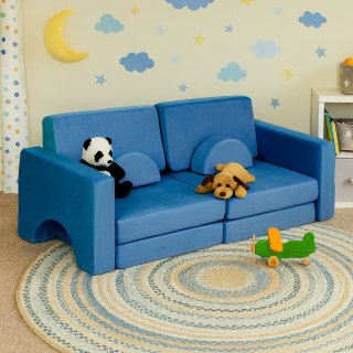 Sofa składana modułowa dla dzieci duża 2-osobowa DIY 10 miękkich poduch - niebieska ECOTOYS ECOTOYS