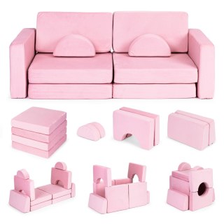 Sofa składana modułowa dla dzieci duża 2-osobowa DIY 10 miękkich poduch - różowa ECOTOYS ECOTOYS