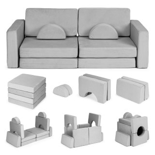 Sofa składana modułowa dla dzieci duża 2-osobowa DIY 10 miękkich poduch - szara ECOTOYS ECOTOYS
