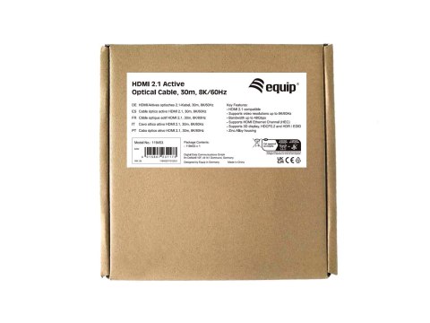 Ultra High Speed Kabel HDMI z Ethernetem HDMI męski na HDMI męski 30,0 m Aktywny kabel optyczny (AOC) obsługa 8K 60 Hz (119453) EQUIP