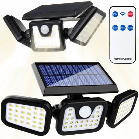 Lampa solarna 110 led z czujnikiem ruchu zmierzchu cob ogrodowa + pilot RTO